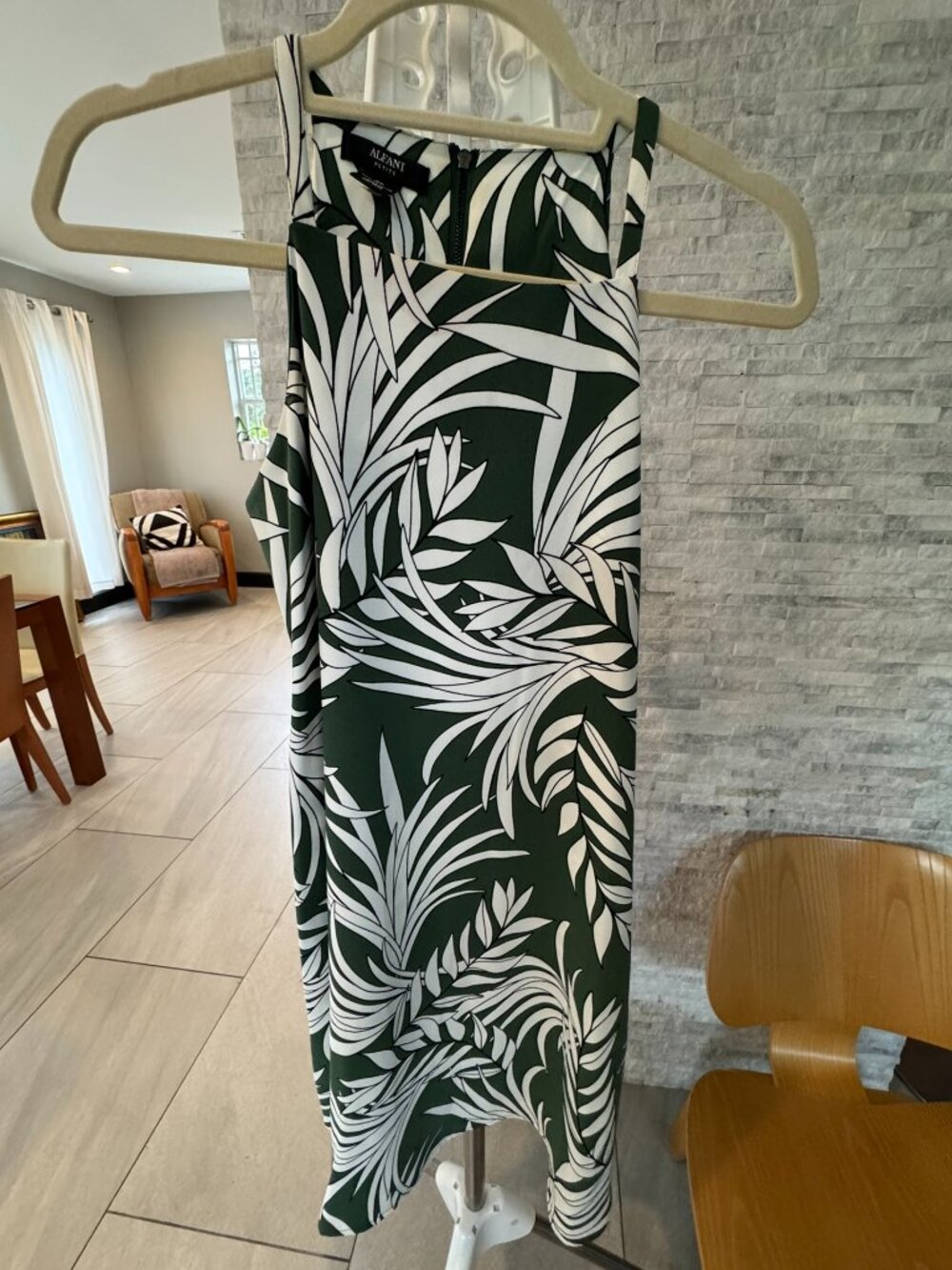 Alfani Green & Ivory Botanical Print Sleeveless Dress Size 4P